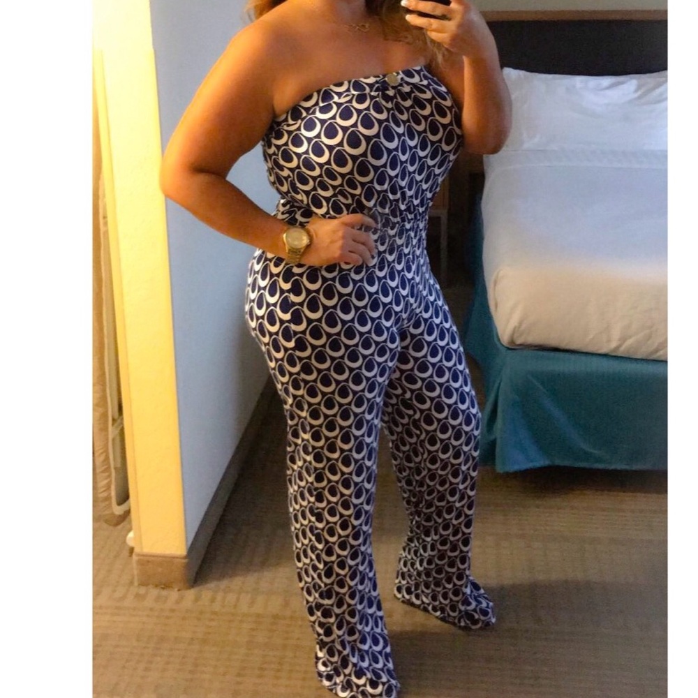 Strapless Blue Printed Jumpsuit
